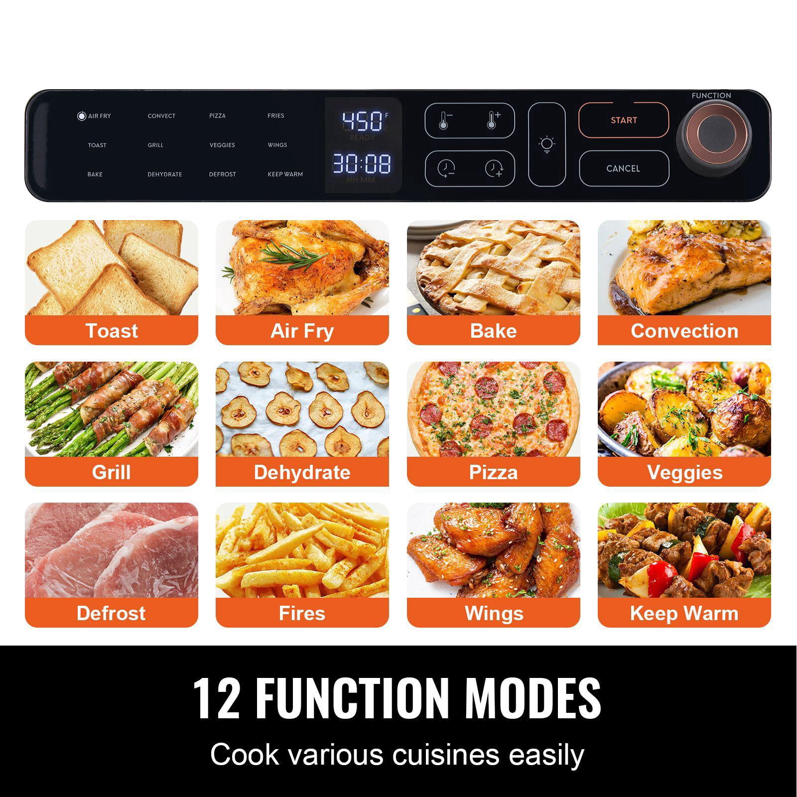 12 in 1 Air Fryer Oven 25L Convection Oven 1700W Stainless Steel Countertop Oven with Grill Function Pizza Pan Oven Gloves Bakes 12 Slices of Bread and 12 Inch Pizzas for Home and Commercial Use
