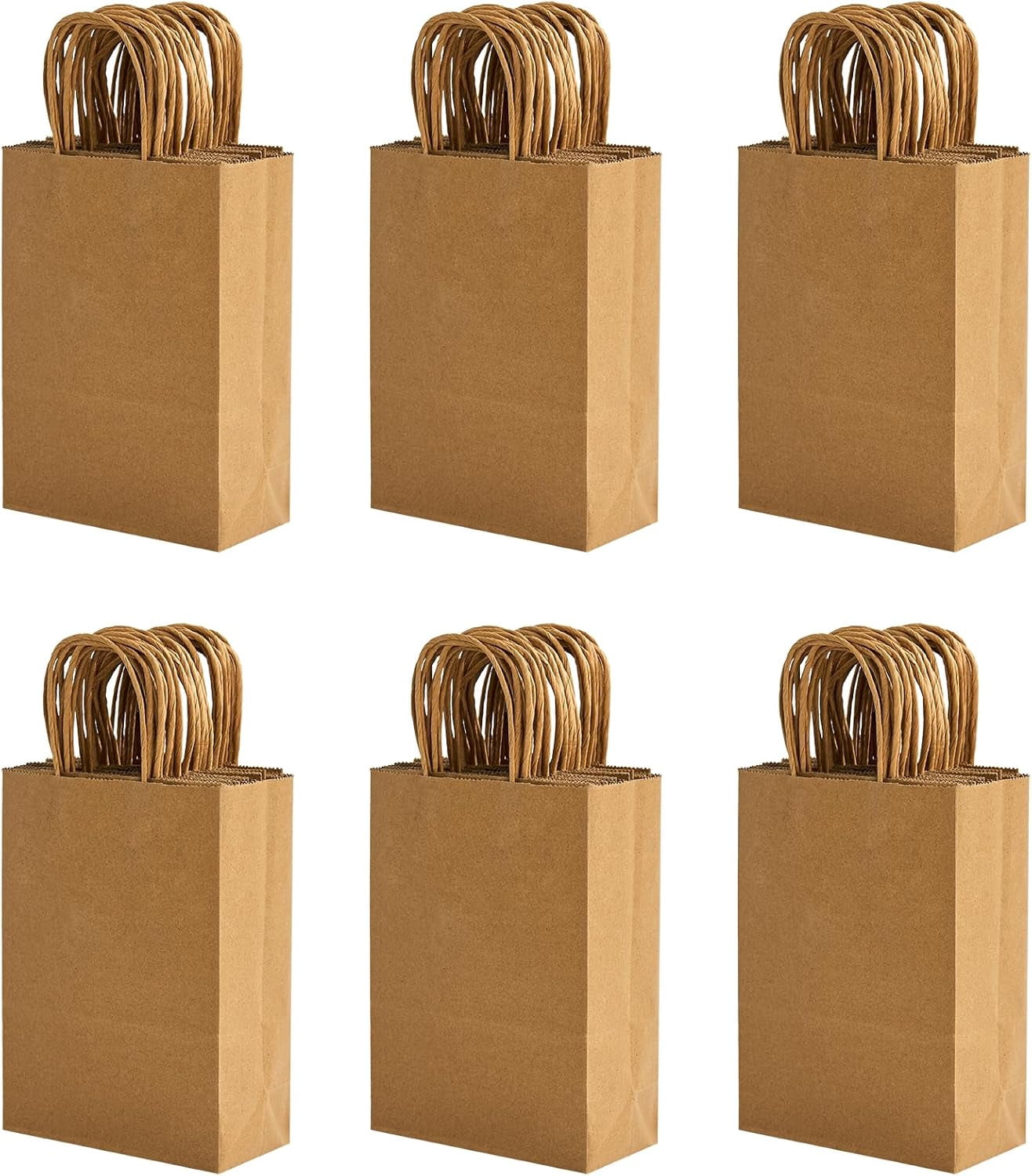 100 Pack Brown Kraft Gift Bags 5.8 x 3.2 x 8.25 Inch + Handles Included + Limited Time Deal + Durable Paper Bags for Party Favors, Retail, Takeout & Crafts