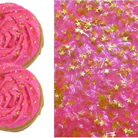 Sprinkle Deco® Hot Pink Glitter Flakes with Gold Stars Metallic Edible Shimmer Sparkle Glitter for Cakes and Cupcakes .15 oz Jar