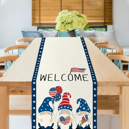 

Independence Day Table Runner- 13 x 72 Inch Gnomes Table Runner 4th of July -Patriotic Memorial Day Gnomes Non-Slip Runners for Holiday Party Home Decor