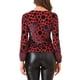 thumbnail image 3 of Blusa de terciopelo con estampado de puntos Inspire Chic para mujer, de manga larga abullonada, tamaño XS, color rojo, 3 of 7