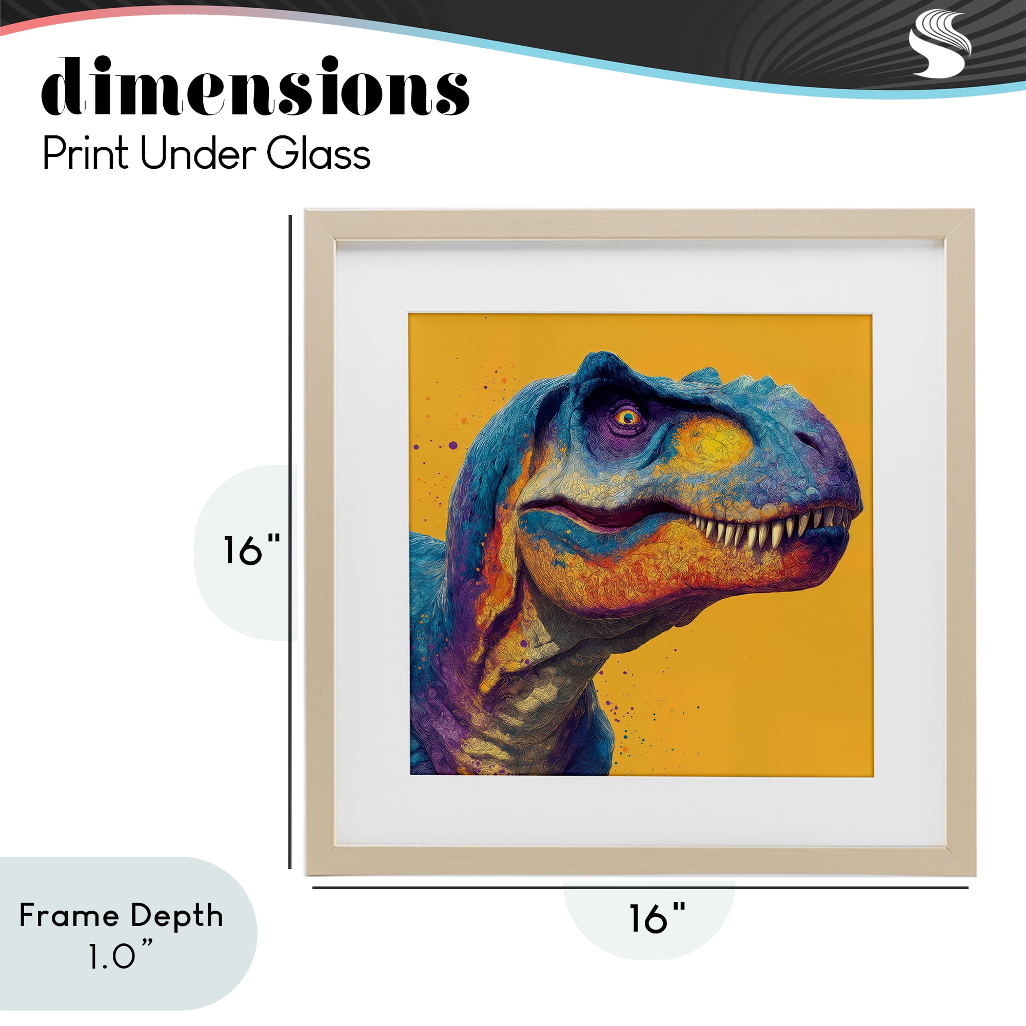 Stupell Industries Vibrant T-Rex Portrait Birch Framed Print Under Glass, design by Wumples