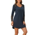 thumbnail image 4 of INSPIRE CHIC Women's Long Sleeve Nightgown Lace Trim V-Neck Nightshirt Sleepwear Pajama Dress M Navy, 4 of 5