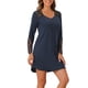thumbnail image 4 of Noche de inspiración CHIC para mujer, vestido de pijama con manga larga y encaje, camiseta de dormir con escote en V, color azul marino, 4 of 5