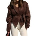thumbnail image 3 of Chaqueta de con Parches y Cinturón para Mujer, de Larga, con Cordón Ajustable, Abrigo Grueso para Mujer, Ropa de Calle Marrón L, 3 of 7