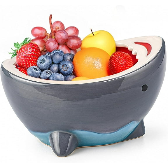 40 oz Large Shark Fruit Bowl for Kitchen Counter, Cute Shark Key Bowl for Entryway Table, Handmade Ceramic Serving Bowls for Snacks/Candy/Soup/Salad, Decorative Bowls for Home Decor