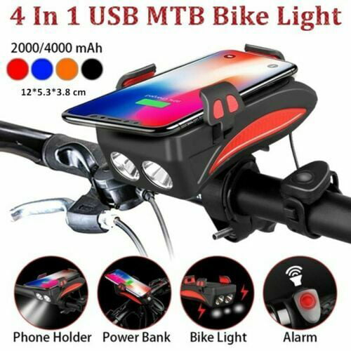 4in1 Waterproof Bicycle Light Bike Lamp with Bike Horn/Phone Holder/Power Bank 