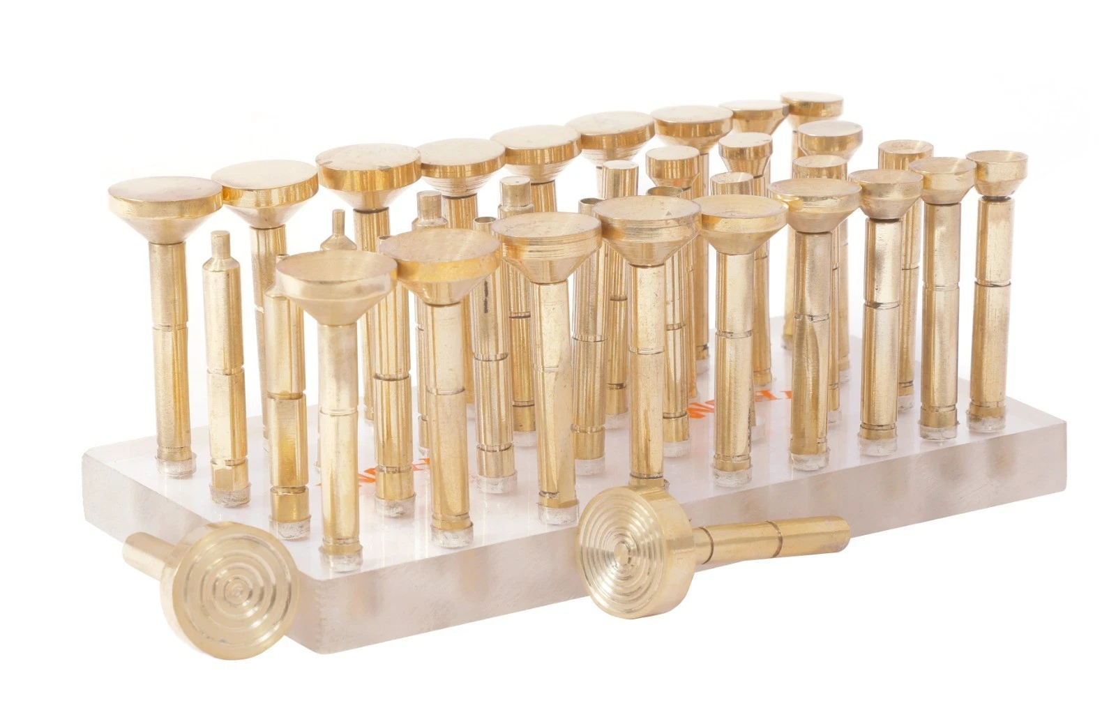 Wohi Innovations 36-Pc Gemstone Faceting Dopstick Set – 34 Solid Brass (Flat & Cone, 2–18mm) + 2 Target Dops, 6mm x 50mm Lapidary Kit