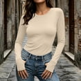 thumbnail image 2 of Solid Color Shirts For Women Women's Long-Sleeve Crew Neck Base Layer Top With Thumbholes Stretchy Fabric Khaki XL, 2 of 9
