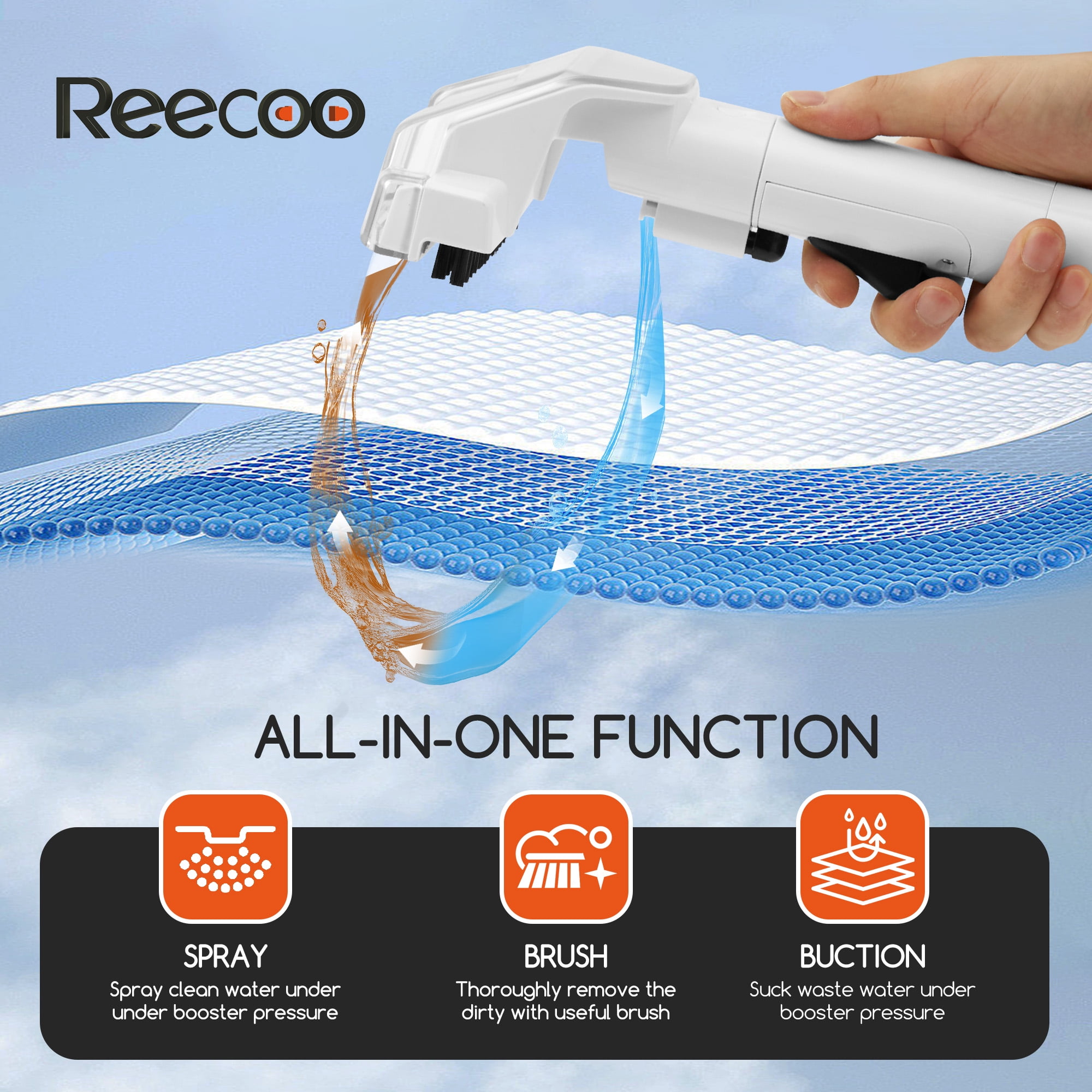 Reecoo Spray Machine, Portable Deep Vacuum Cleaner for Remove Carpet, Sofa and Curtains Pet Spot, W1, Black
