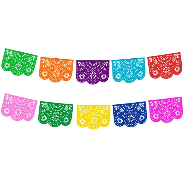 ADORNO DE PAPEL PICADO 1/2 DESTELLO MULTICOLOR ARTEMEX, FIESTA MEXICANA, CUMPLEAÑOS. 10 PZAS