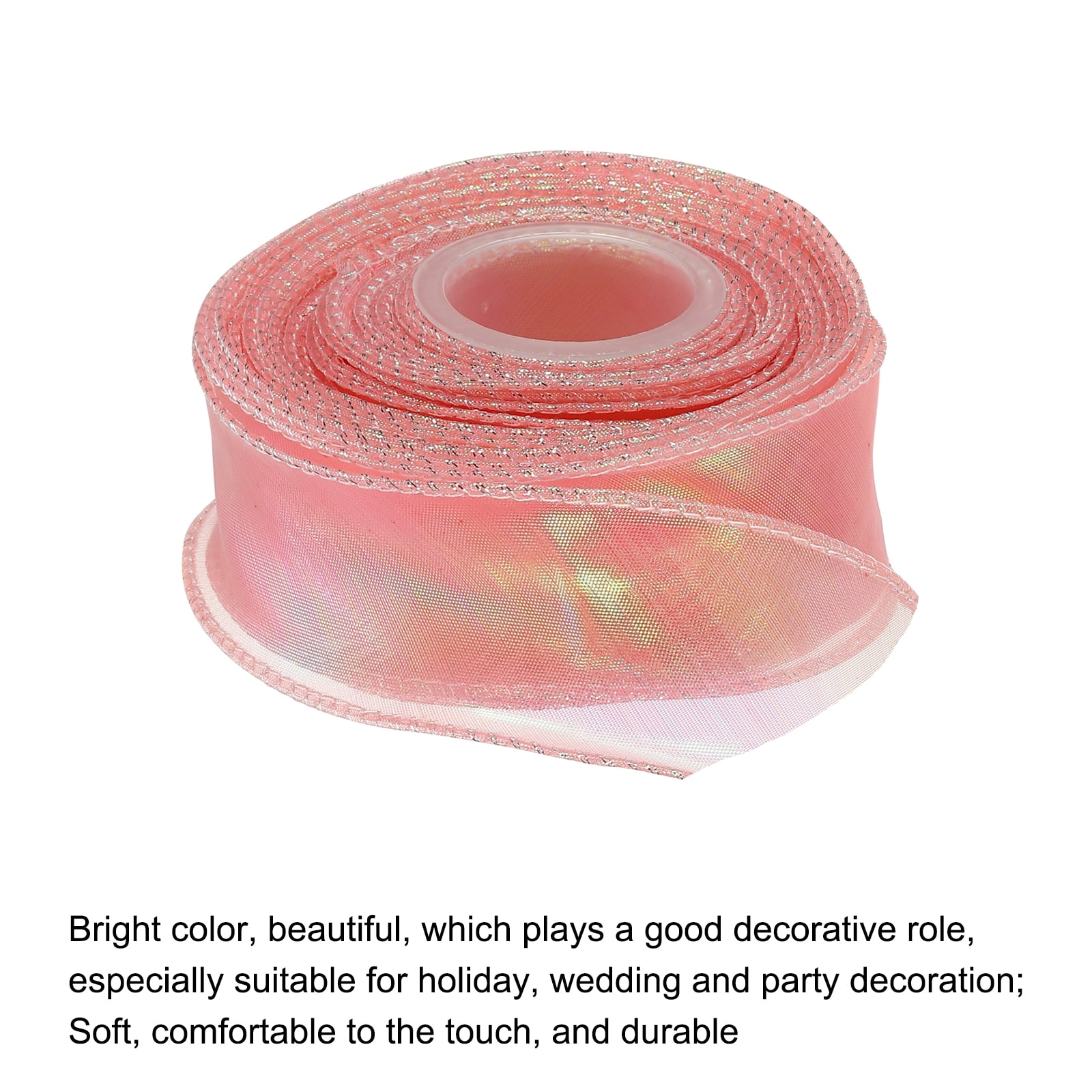 Finemark Banda Decorativa Purpurina Cinta De Tela Transparente Brillante Organza Con Alambre Bordes Elegante Adviento Cumpleaños Premium Glitter Ribbon, Tafetán, Rosa, 20 M X 40 Mm (Rolle