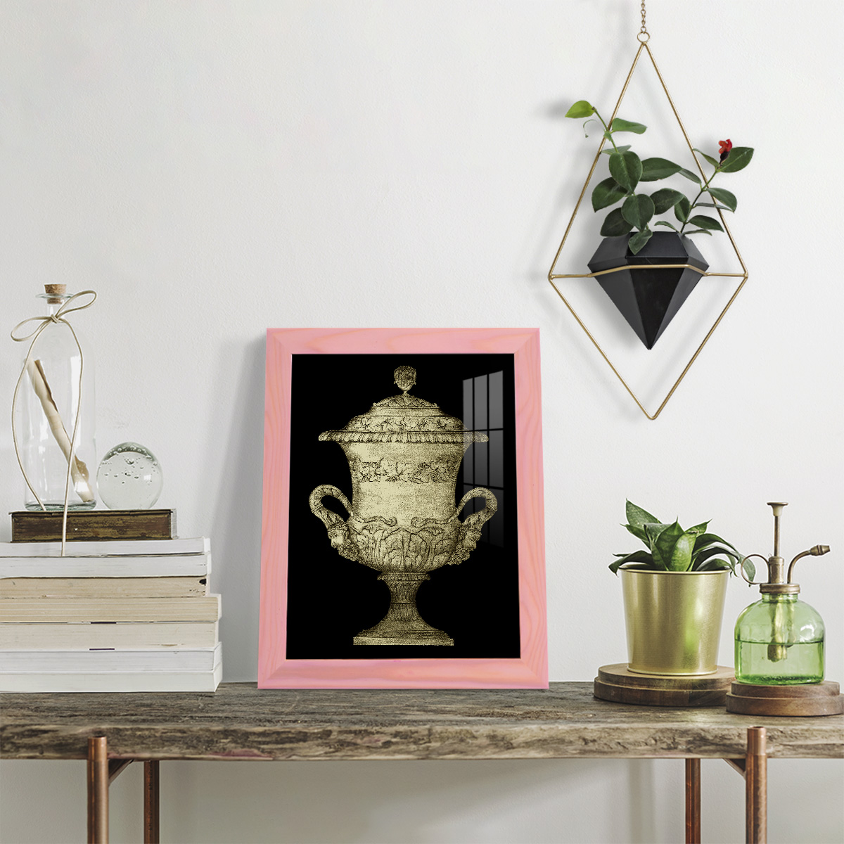 Garden Antiquities IV -Framed Print w/glass-Sunset Pink