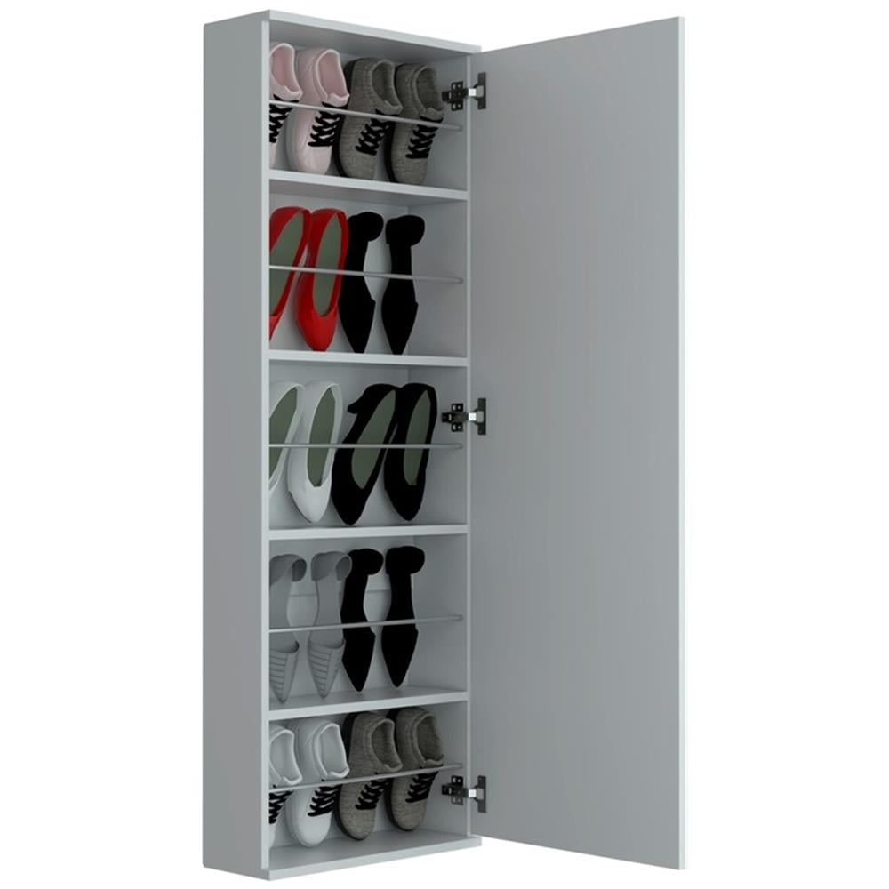 Pemberley Row Engineered Wood White Shoe Rack Wall Mounted Mirrored 18.1" W x 8.1" D x 54.3" H Unassembled