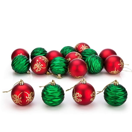 Shatterproof Christmas Tree Ornaments 24ct Christmas Ball Ornaments Shatterproof Xmas Decorations Tree Balls for Holiday Wedding Party - Green/Red, 2.36