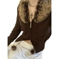 thumbnail image 4 of hirigin Women's Zip Up Cropped Cardigan, Long Sleeve Fur Collar Solid Color Knit Tops Sweater, 4 of 8