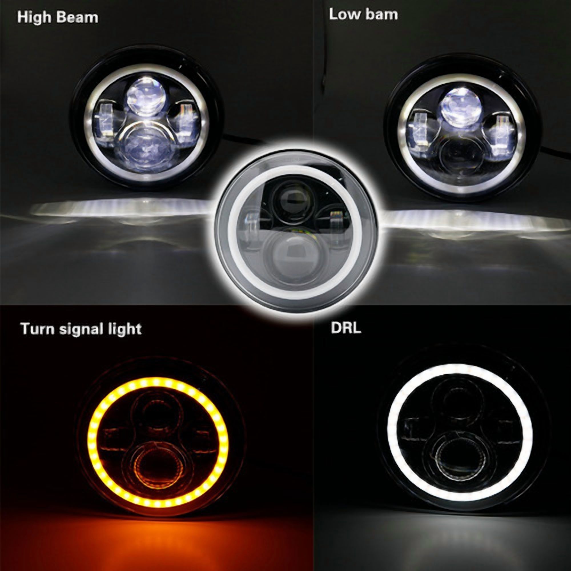Applies to Led Headlight Magnifying Glass 7'' Round Angel Eyes Davidson Honda Jeep Xj