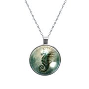 Hippocampus Glass Design Circle Pendant Necklace - Stylish Jewelry for Women