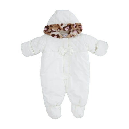 

Pistachio Infant Girl Ivory Leopard Print Faux Fur Snowsuit Baby Pram 6-9m