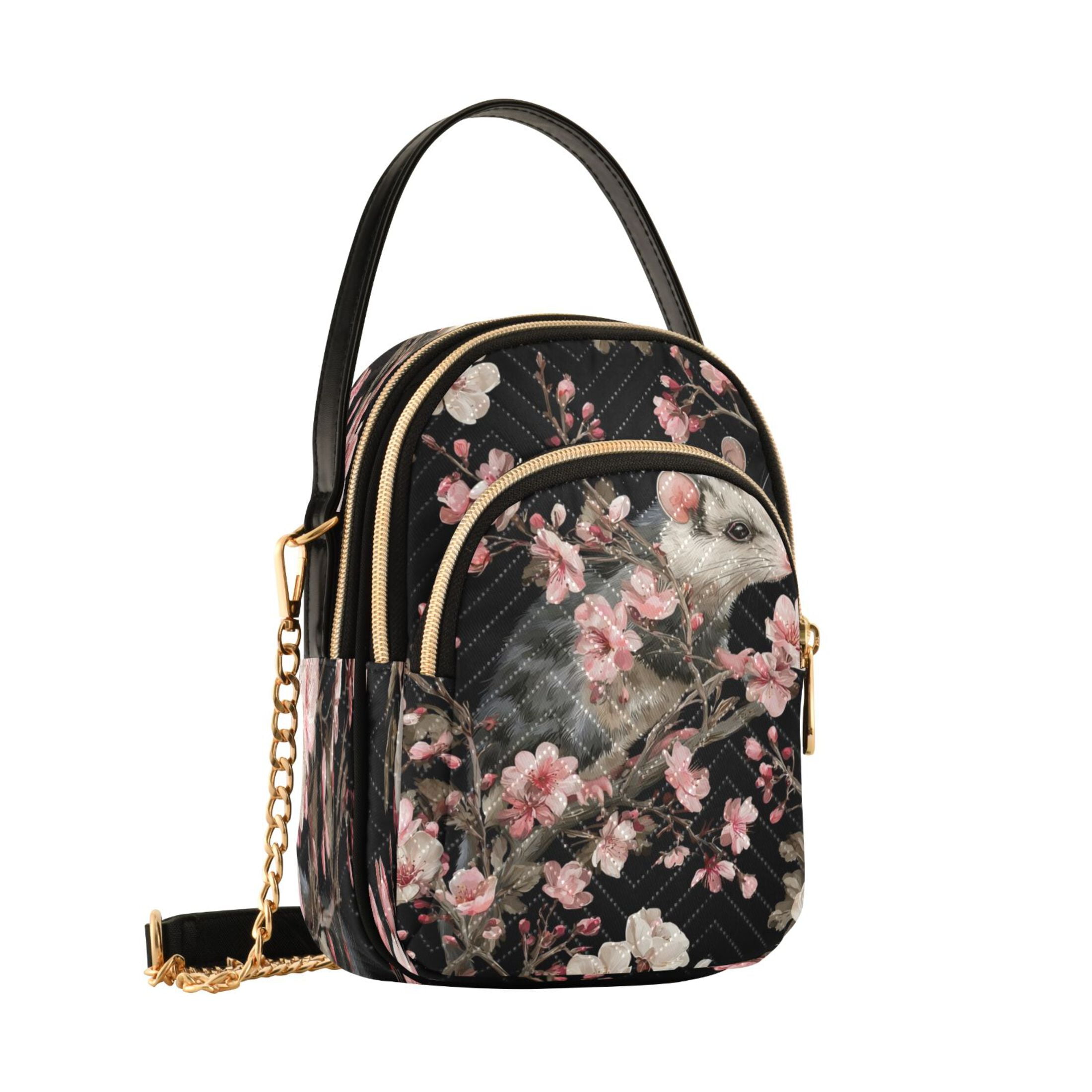 Quilted Women's Crossbody Bag Purses and Handbags with Detachable Leather Strap Watercolor Opossum Pattern