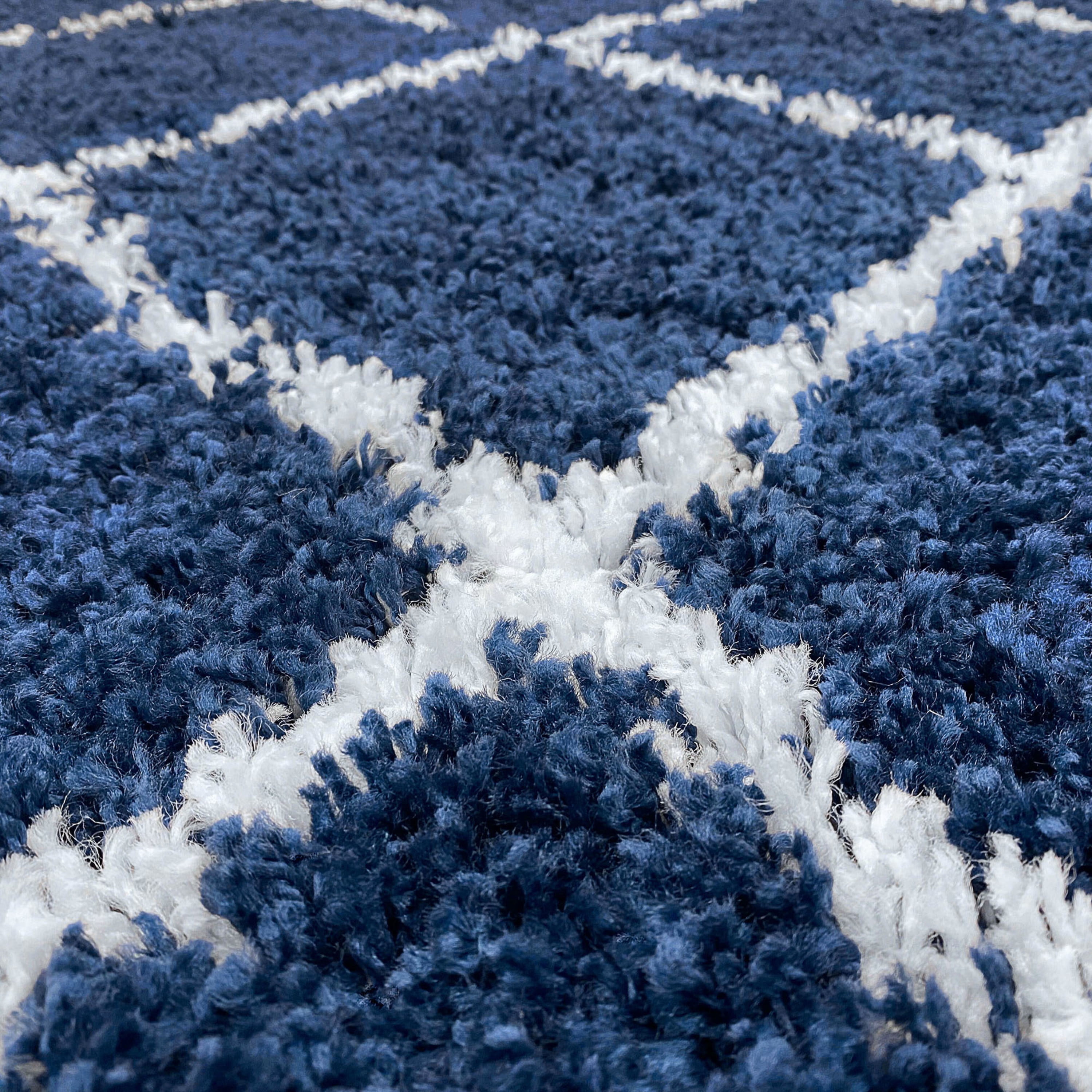 Jersey Shag Contemporary Diamond Navy and White Polypropylene Indoor Area Rug, 8'x10' Rectangle