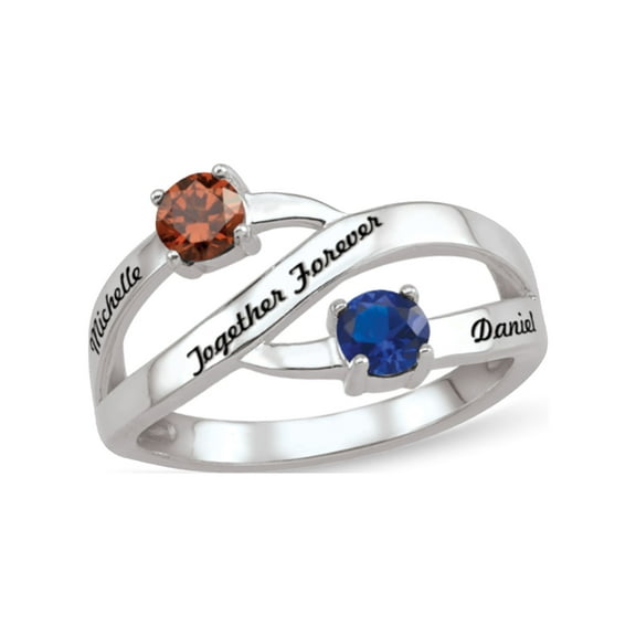 Personalized Engravable Couple's Birthstone Ring in Sterling Silver
