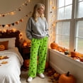 thumbnail image 4 of IYYVV Flannel Halloween Pajama Pants for Women Pumpkin Ghost Print Pjs Pants Fall Winter Soft Loungewear Bottoms Green L, 4 of 6