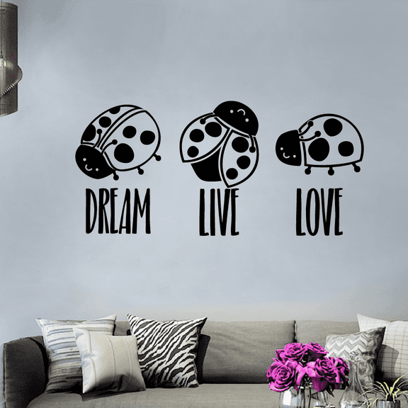 Dream Live Love Ladybug Ladybugs Lady Bug Bugs Cute Animal Insect Vinyl Design Wall Sticker Art Decal Boy Girl Kid Room Bedroom Nursery Kinder Playroom Home Decor Stickers Decoration Size (6x10 inch)