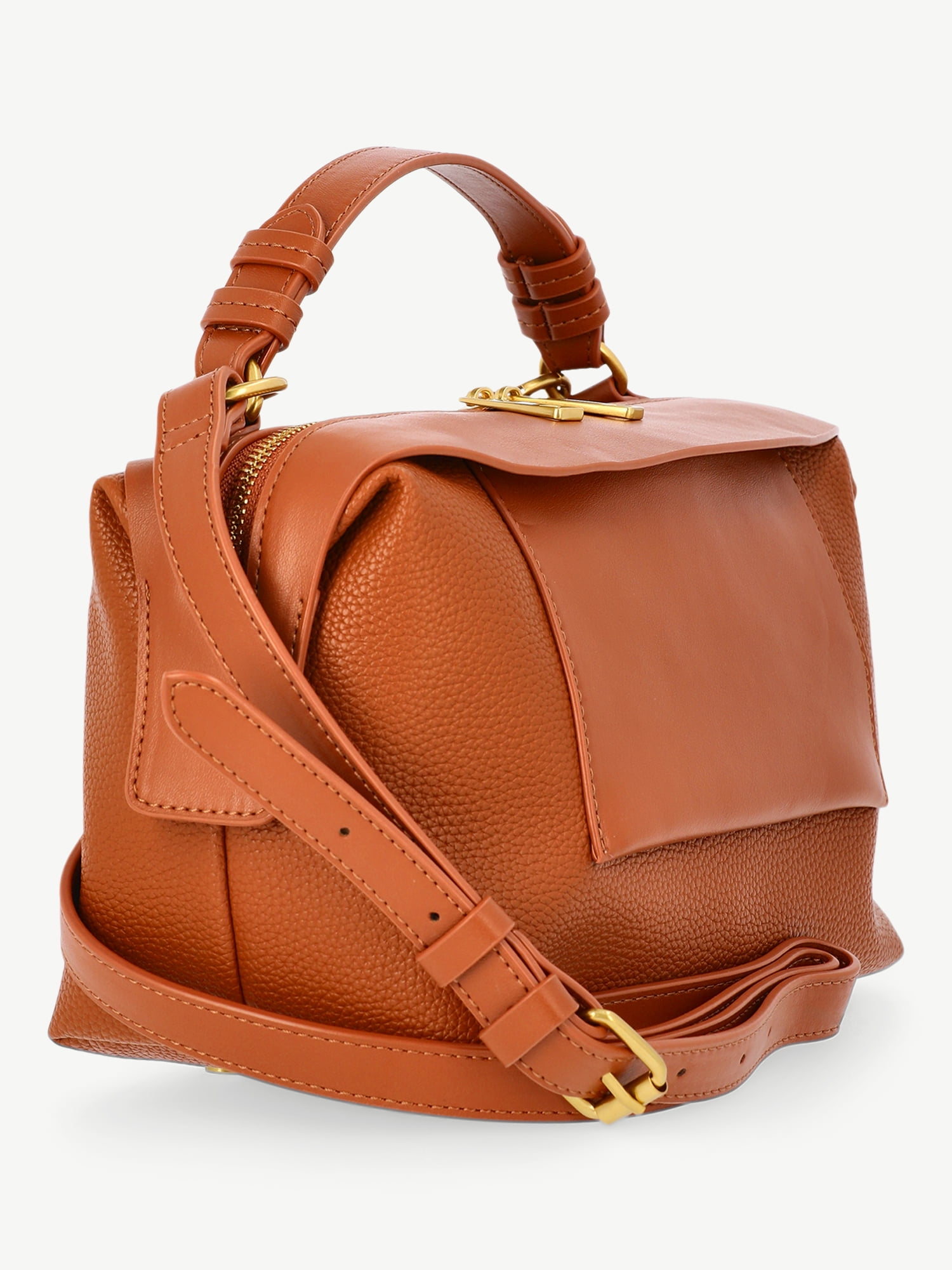 Free Assembly Women's Faux Leather Crossbody Handbag, Brown