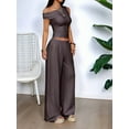 thumbnail image 6 of Women Two Piece Sets Casual One Shoulder Crop Tops Wide Leg Pants Y2K Outfits Matching Set, 6 of 7