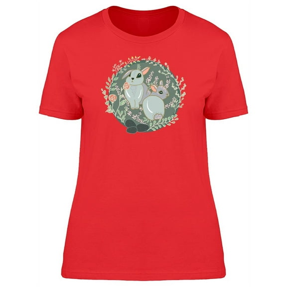 Small Glossy Rabbits Wreath T-Shirt Women -Image by Shutterstock, Female XX-Large