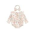 thumbnail image 2 of Musuos Newborn Girl Basic Outfit, 3M 6M 9M 12M Long Sleeve Crew Neck Floral Romper with Hairband Spring Fall Casual Clothes, 2 of 8
