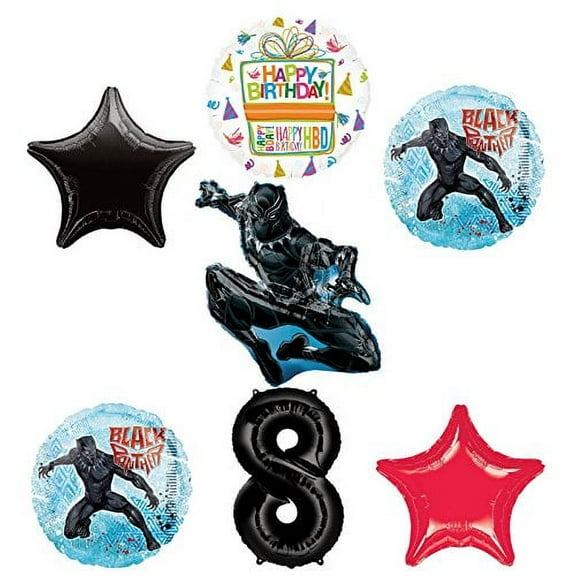 Black Panther 8th Birthday Balloon Bouquet Decorations and Party Supplies