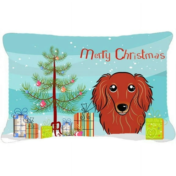 Carolines Treasures  Christmas Tree & Longhair Red Dachshund Fabric Decorative Pillow
