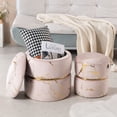thumbnail image 3 of Furniliving  Pink Velvet Round Storage Ottoman with Storage Footstool Ottomans Vanity Stool , Pack of 2, 3 of 10