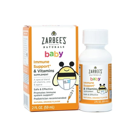 Zarbee's Naturals Baby Immune Support* & Vitamins Supplement with a Special Blend of Vitamins, Zinc, and Agave, Natural Orange Flavor, 2 Fl. Ounces (1