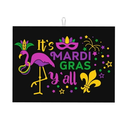 

Tebeau Mardi Gras with Flamingo Print Dish Drying Mat for Kitchen Counter Dish Drying Pad with Non-slip Rubber Backed Hide Stain Anti Absorbent for Kitchen Counter Drying Mat