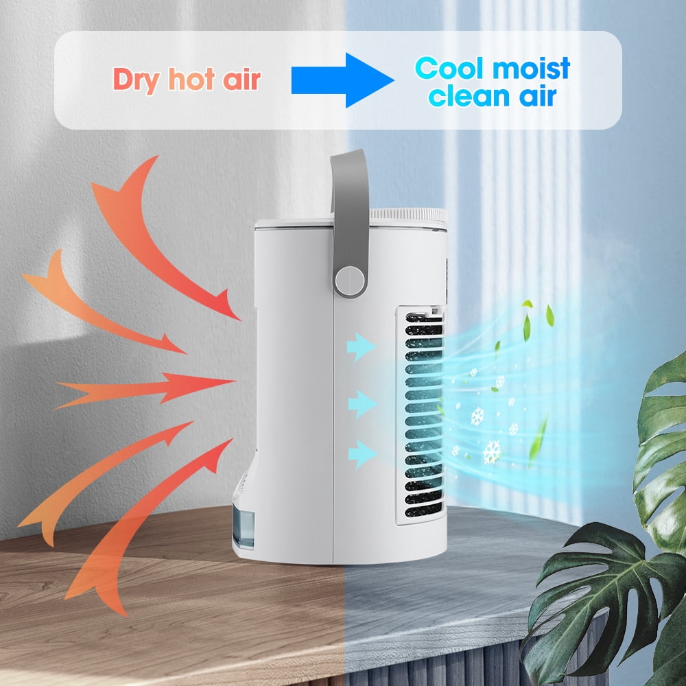 Portable Air Conditioners with Ultrasonic Atomizer,3-Speed Air Conditioner with Blue LED Light, Cooling Fan,Adjustable Cooling Modes Air Conditioner Portable For Home Office Outdoors,White