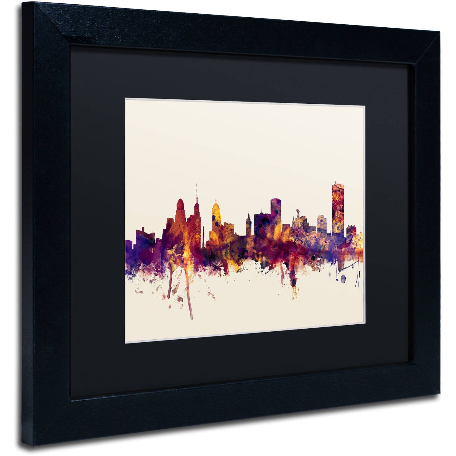 Trademark Fine Art "Buffalo New York Skyline" Canvas Art by Michael Tompsett, Black Matte, Black Frame
