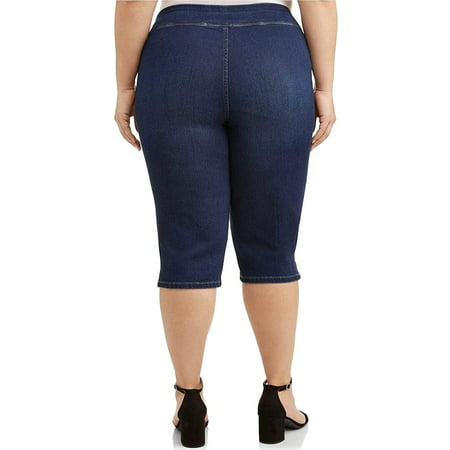 Womens Plus Size Stretch Pull on Denim Capri Pants 5X, Dark Wash ...