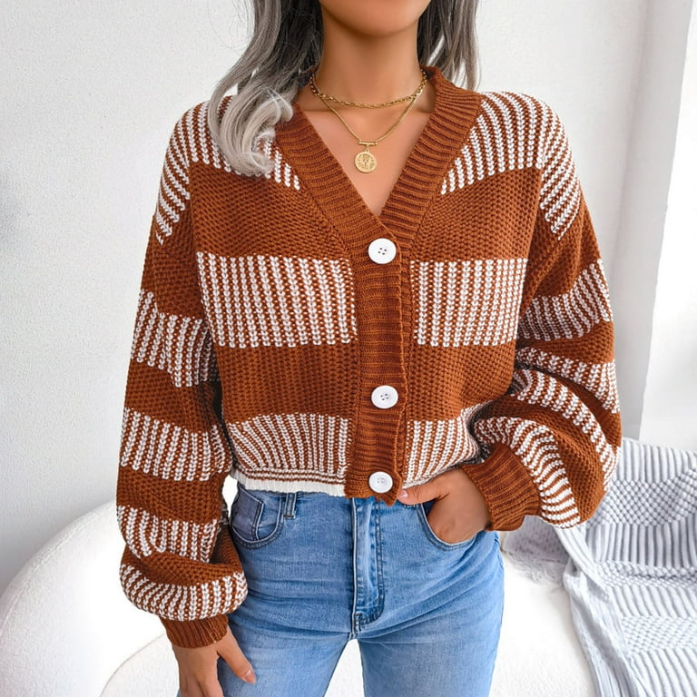 Cream Stripe Open Knit Crop Top