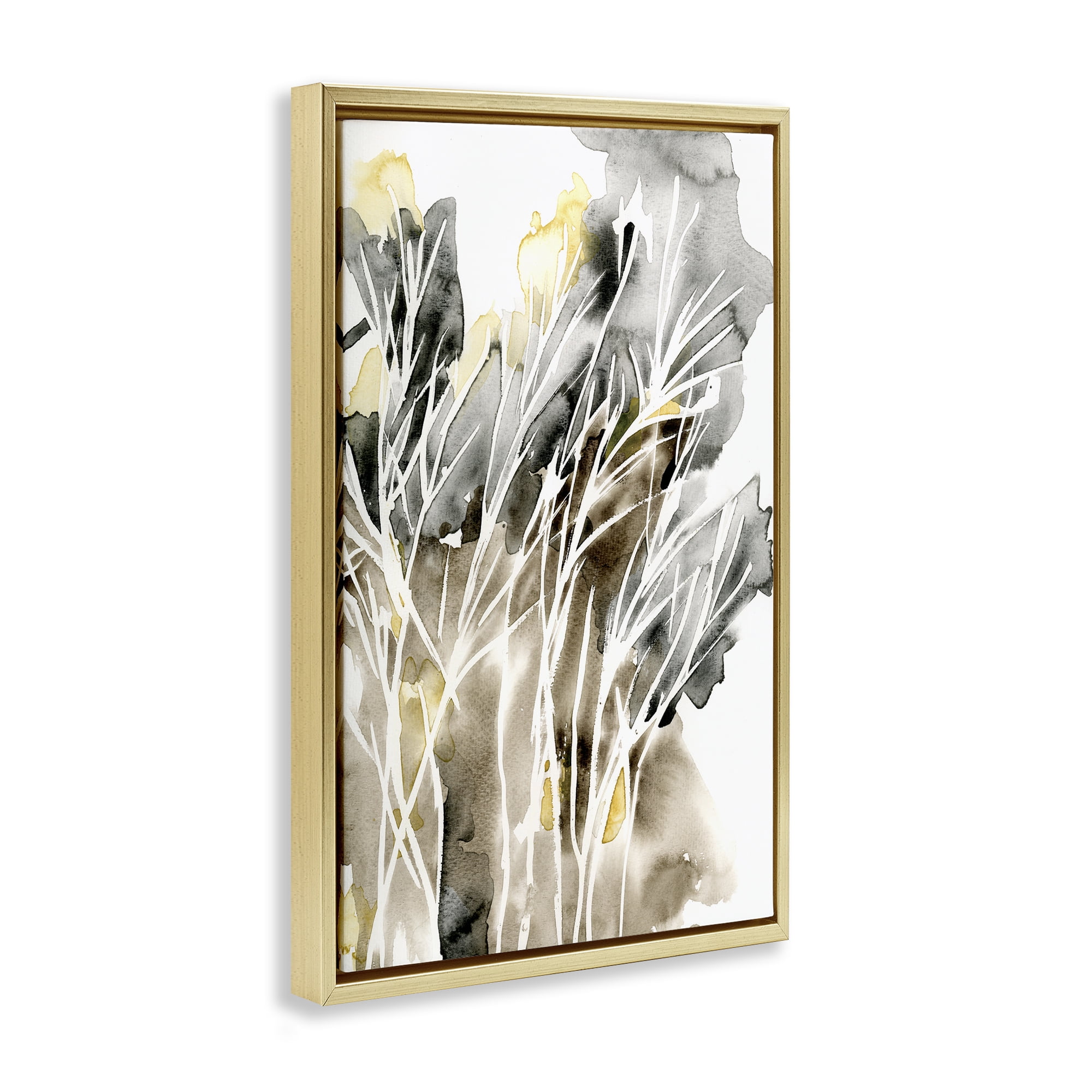 Stupell Industries White Strands Watercolor Plants & Flowers Painting Gold Floater Framed Canvas Art Print Wall Art, 17 x 25