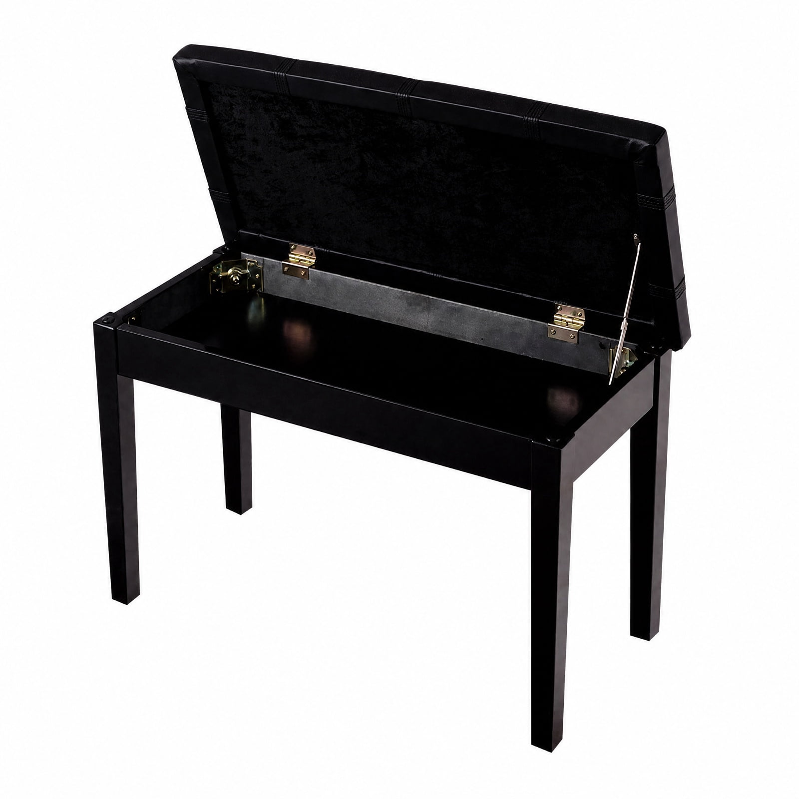 Furnibear Solid Wood Duet Piano Bench with PU Leather Padded Seat and Under Seat Storage for Two Players Keyboard Music Studio Home, Black