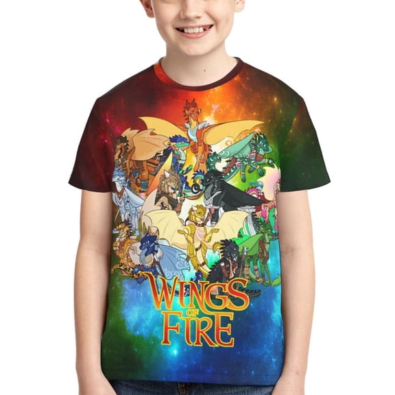 Kids 3D Graphic Wings Dragon Fire T-Shirts, Novelty Shirts Crewneck Short Sleeve Tees for Youth Boys Girls