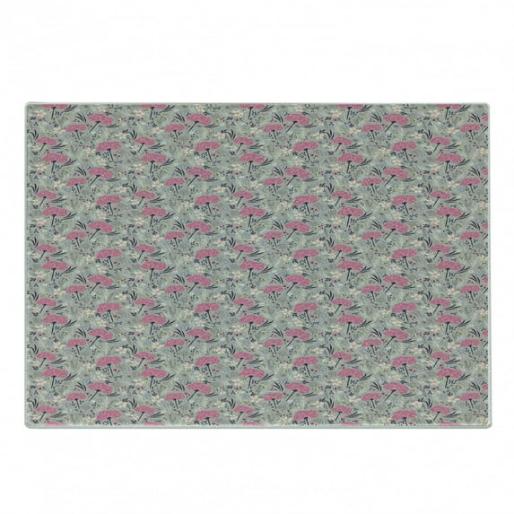 Floral Cutting Board, Repeating Pattern of Dandelions Gillyflowers on Greyish Background, Decorative Tempered Glass Cutting and Serving Board, Small Size, Multicolor, by Ambesonne