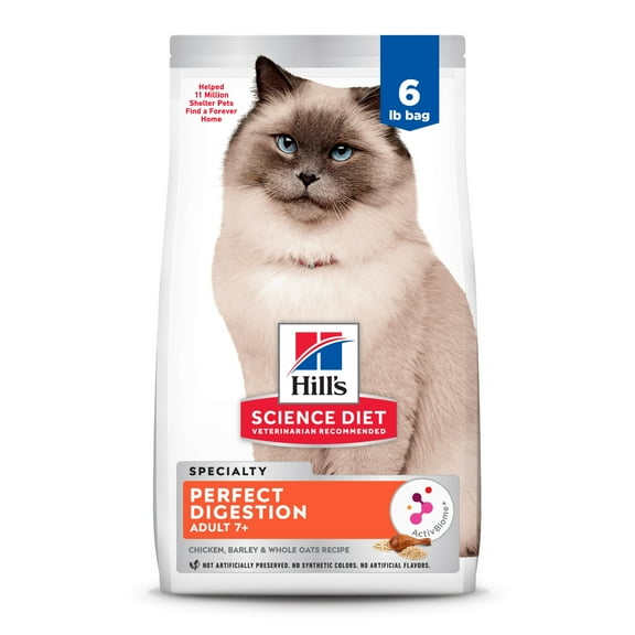 Hill's Science Diet Perfect Digestion Whole Grain Chicken Dry Cat Food for 7  Senior Dogs, 6lb Bag