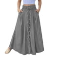 thumbnail image 2 of Women's High Waisted Midi Skirt, Elegant Solid Color Front Button A-Line Skirt with Pockets and Side Slit, Versatile All Seasons Work Skirt for Office and Casual Wear Grey M, 2 of 9
