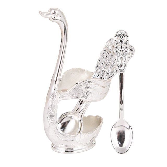 Juego de vajilla creativa dorada, soporte decorativo con base de cisne con 6 cucharas y tenedores, juego de cucharillas para mezclar postres, frutas y café, elegante decoración de mesa, C