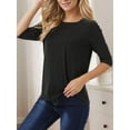 thumbnail image 2 of Weardear Womens Tops 3/4 Sleeve Shirts Round Neck Loose Casual Blouses Solid Color T-Shirts, S-XXL, 2 of 5