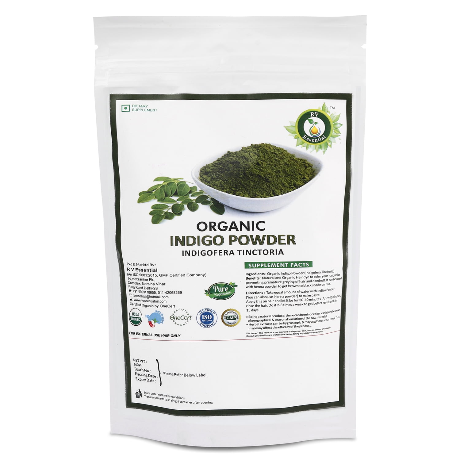 Ayurvedix Organic Indigo Powder - Natural Hair Colour - 150 GM